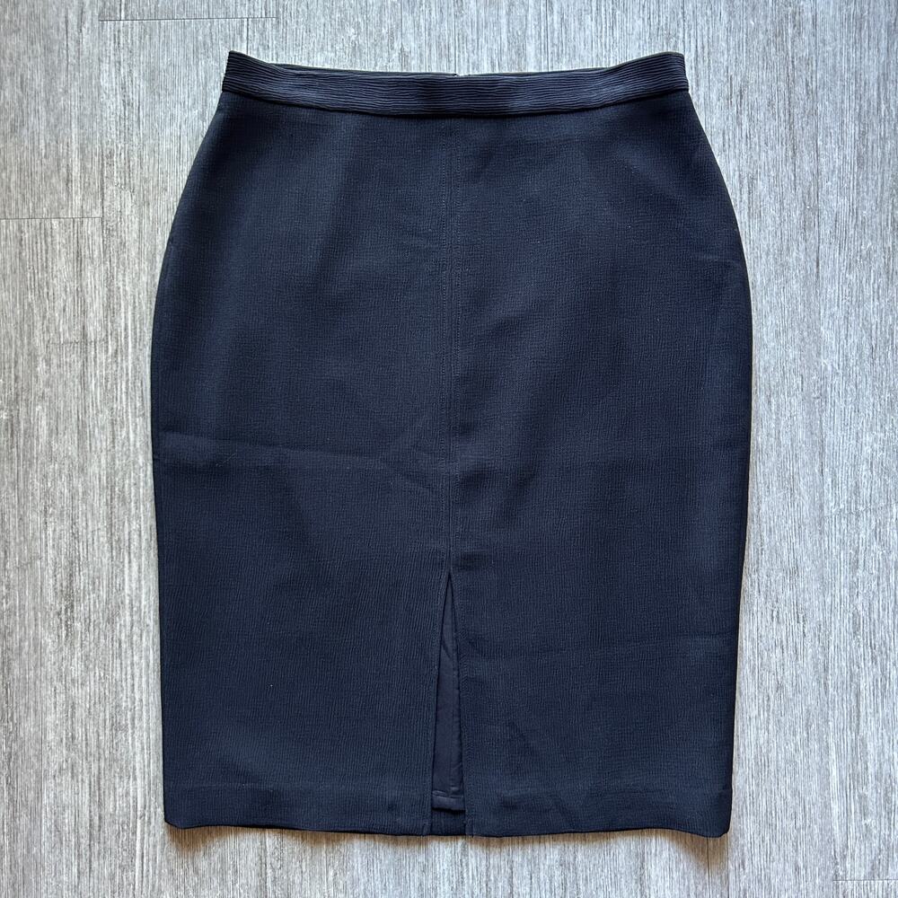✨ Ann Taylor Black Ribbed Lined V-Slit Fitted Classic Midi Pencil Skirt Size 8
